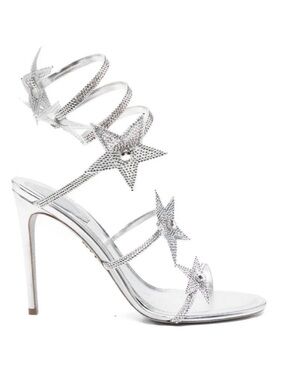 Rene Caovilla Silver Star Crystal Spiral Heel Sandal
